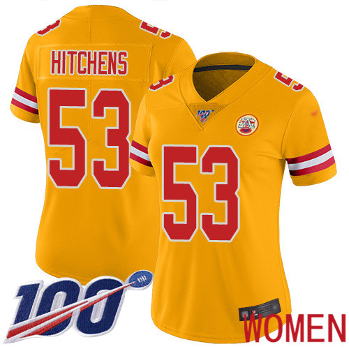 Women Kansas City Chiefs 53 Hitchens Anthony Limited Gold Inverted Legend 100th Season Nike NFL Jersey